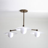 Brass Chandelier with Flared Opal Glass Shades