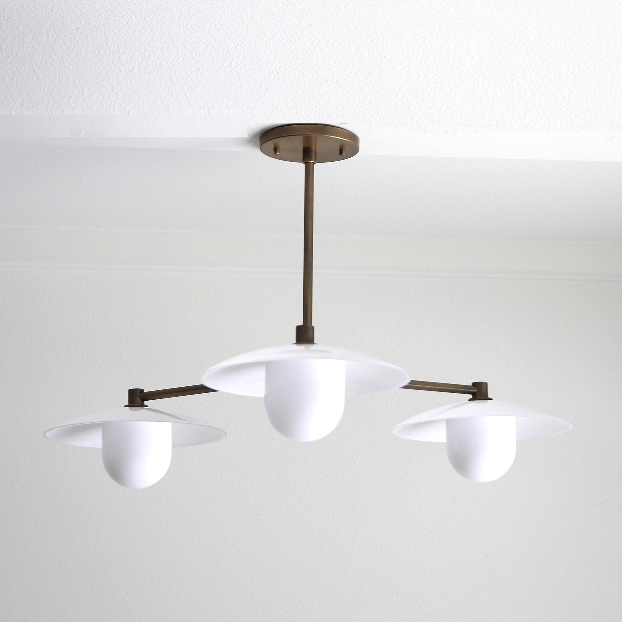 Brass Chandelier with Flared Opal Glass Shades