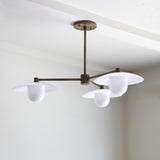 Brass Chandelier with Flared Opal Glass Shades