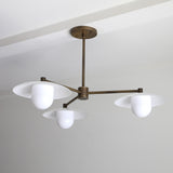 Brass Chandelier with Flared Opal Glass Shades