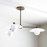 Brass Chandelier with Flared Opal Glass Shades