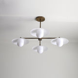 Brass Chandelier with Flared Opal Glass Shades