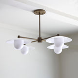 Brass Chandelier with Flared Opal Glass Shades