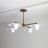 Brass Chandelier with Flared Opal Glass Shades