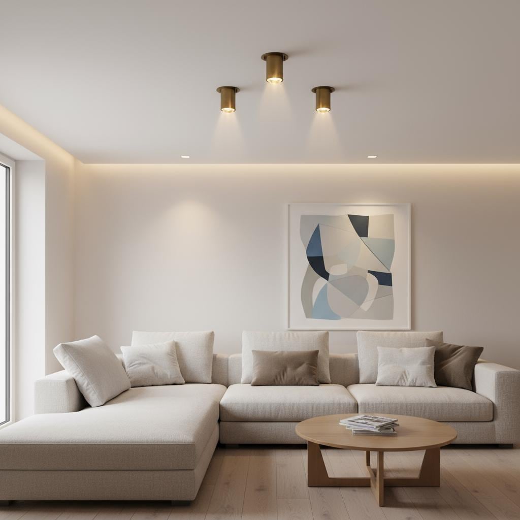 Brass Cylinder Ceiling Spotlight with Clear Glass Lens