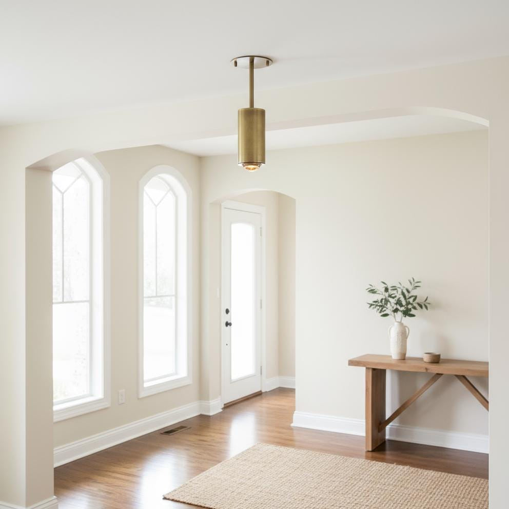 Brass Cylinder Ceiling Spotlight with Straight Drop Arm
