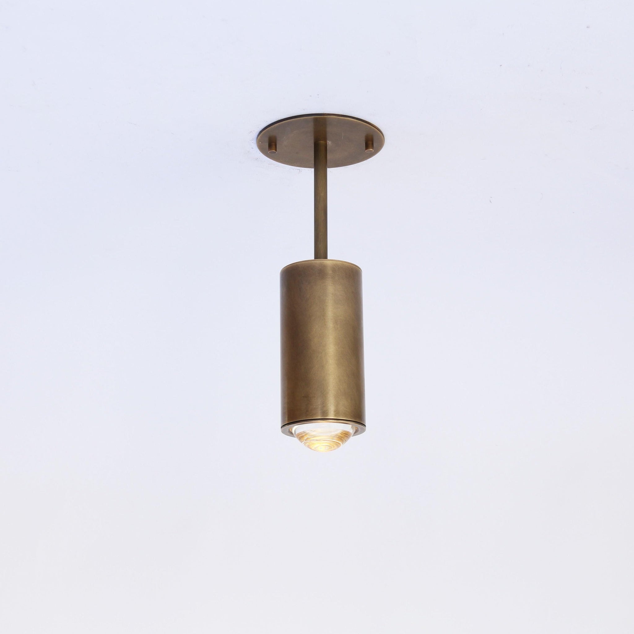 Brass Cylinder Ceiling Spotlight with Straight Drop Arm
