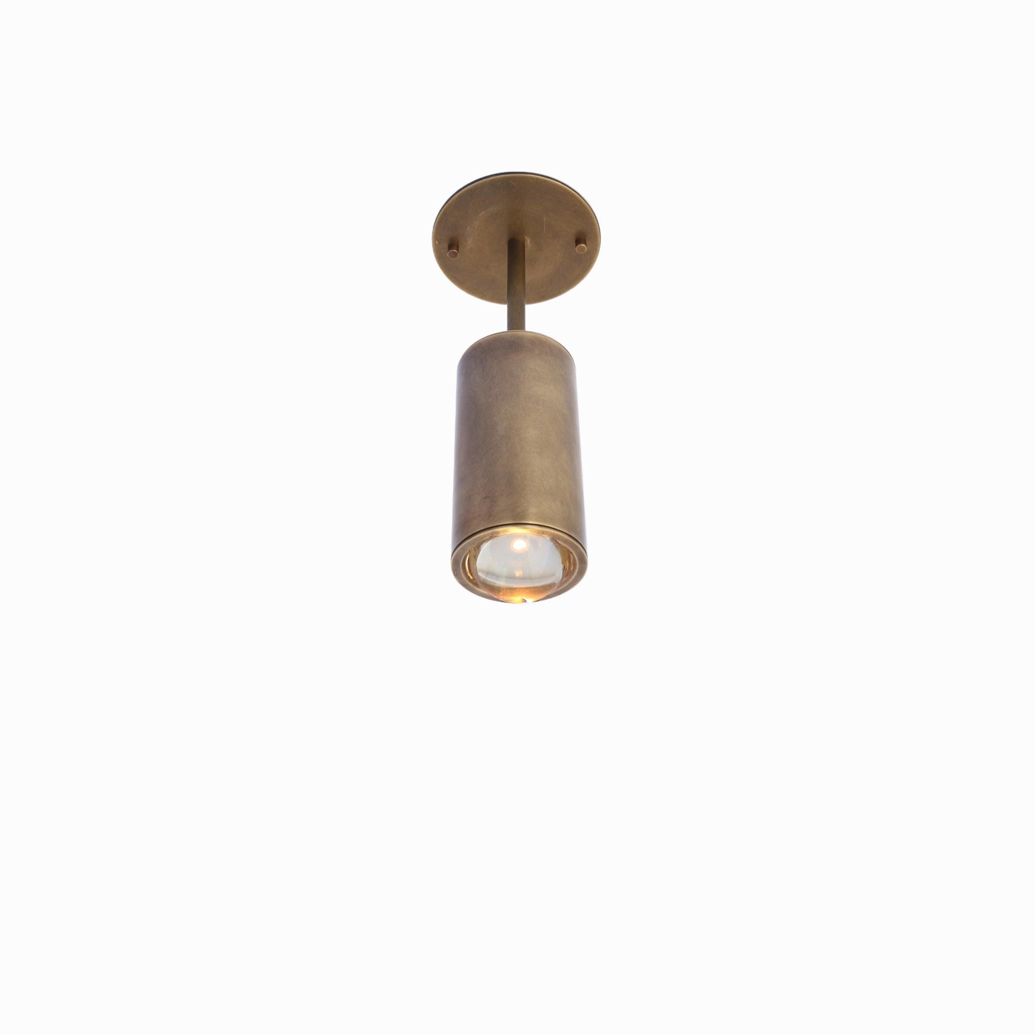 Brass Cylinder Ceiling Spotlight with Straight Drop Arm