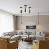 Brass Cylinder Ceiling Spotlight with Straight Drop Arm