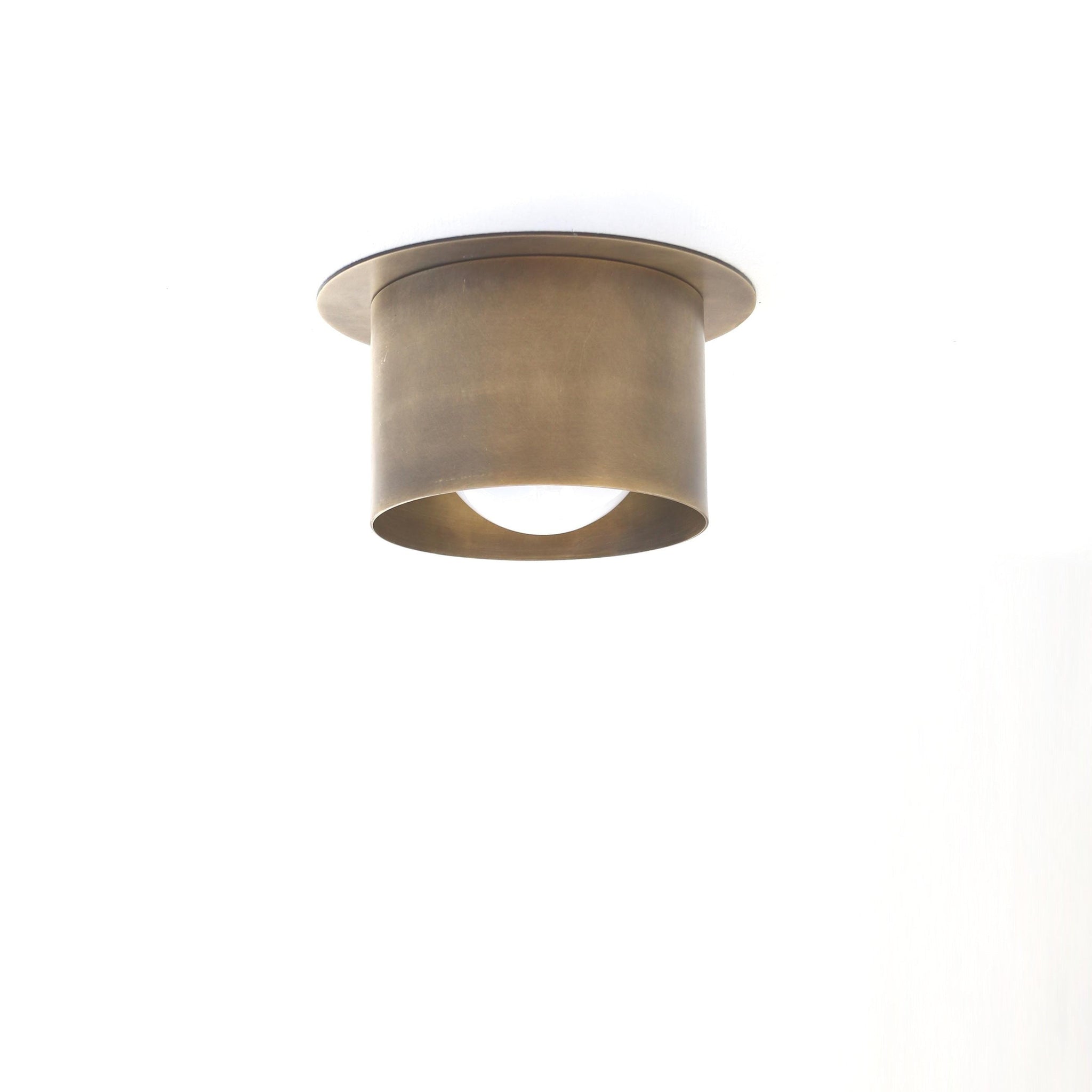 Brass Cylinder Flush Mount Ceiling Light with Opal Globe