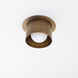 Brass Cylinder Flush Mount Ceiling Light with Opal Globe