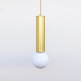 Brass Cylinder Pendant Light with Opal Glass Globe