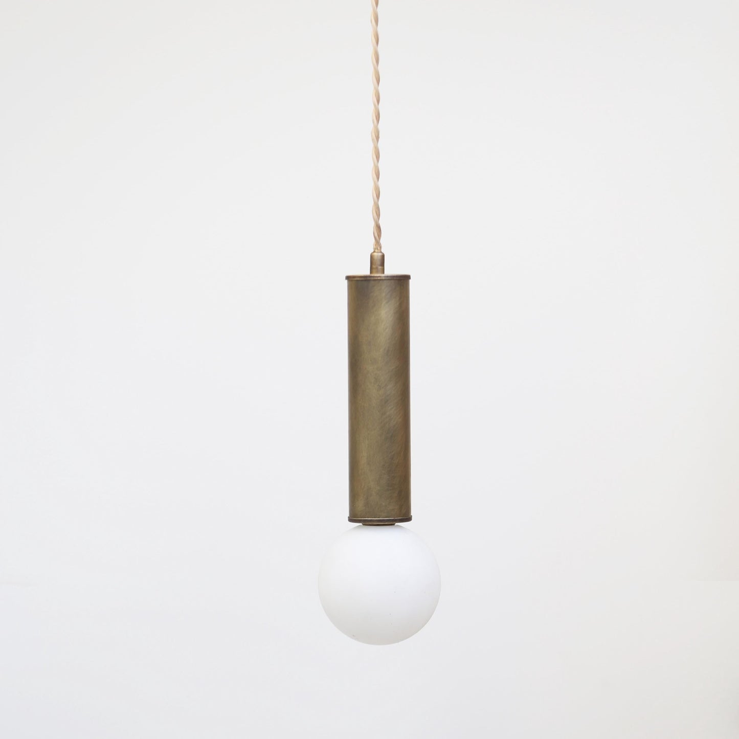 Brass Cylinder Pendant Light with Opal Glass Globe