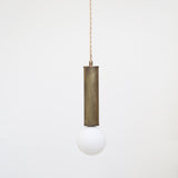 Brass Cylinder Pendant Light with Opal Glass Globe