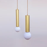 Brass Cylinder Pendant Light with Opal Glass Globe
