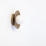 One-Light Brass Disc Wall Sconce with Opal Globe