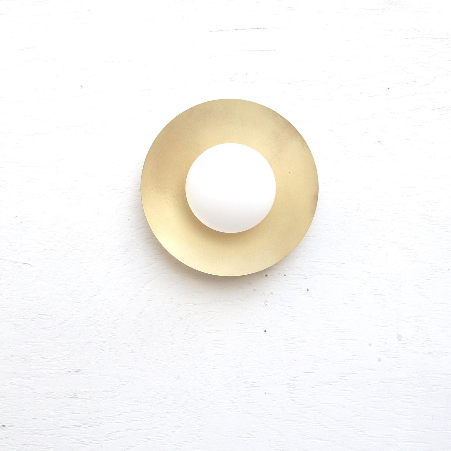 One-Light Brass Disc Wall Sconce with Opal Globe