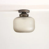 Contemporary Brass Flush Mount Ceiling Light with Textured Glass Shade