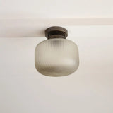 Contemporary Brass Flush Mount Ceiling Light with Textured Glass Shade