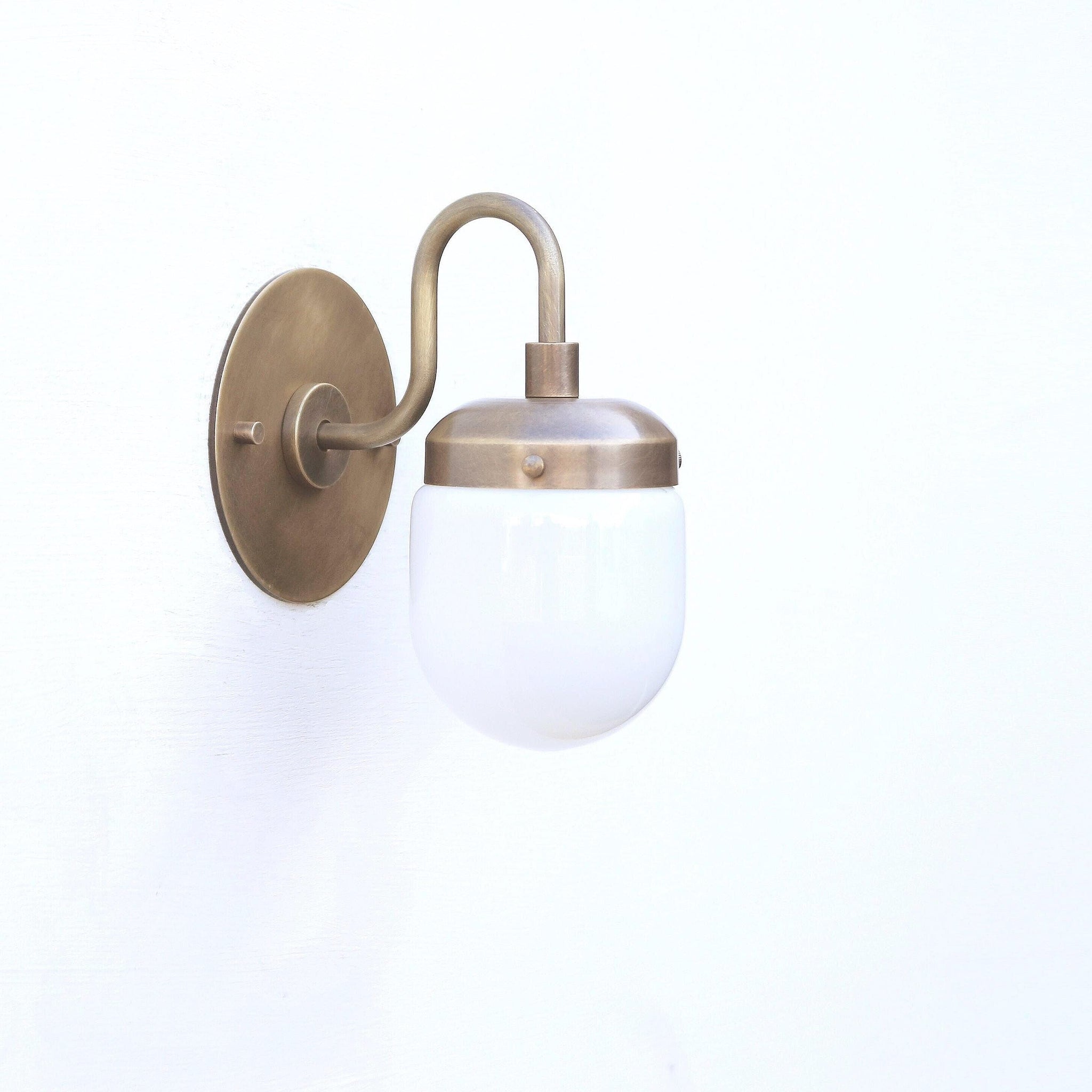 Brass Gooseneck Wall Sconce with Opal Capsule Shade