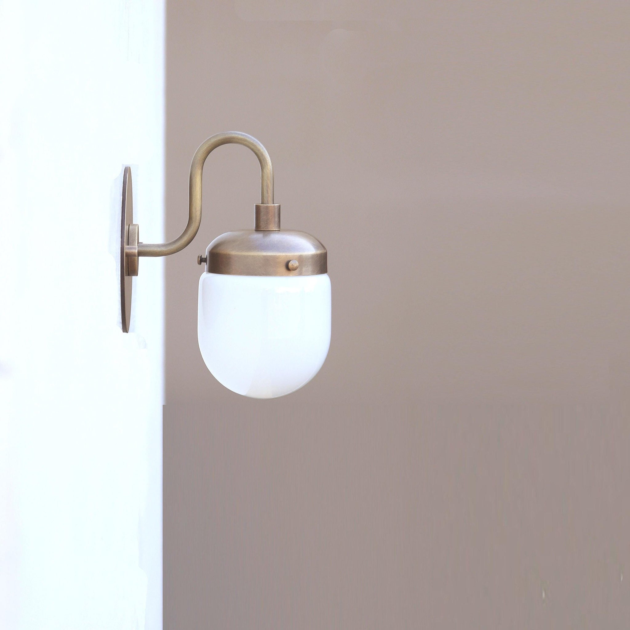 Brass Gooseneck Wall Sconce with Opal Capsule Shade
