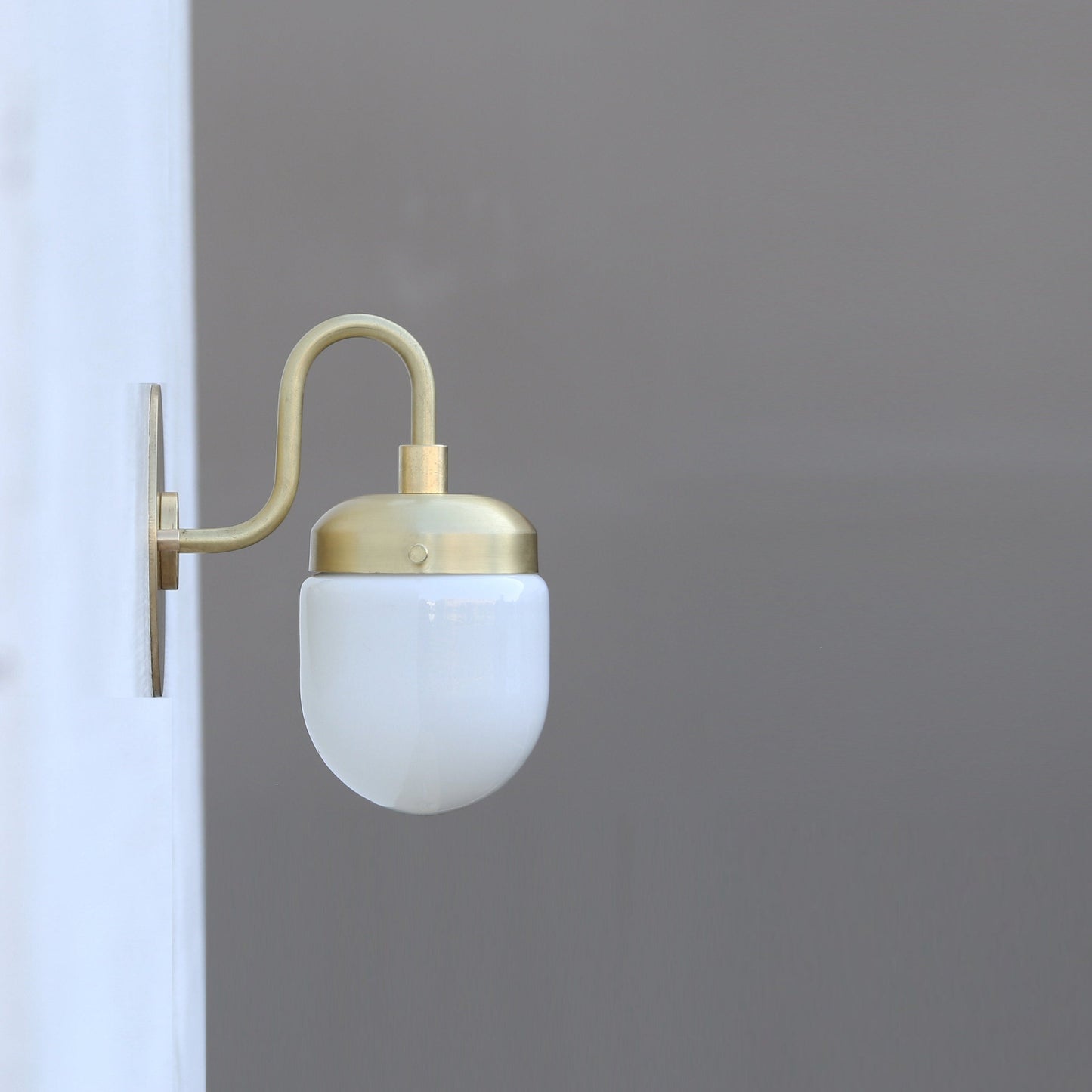 Brass Gooseneck Wall Sconce with Opal Capsule Shade