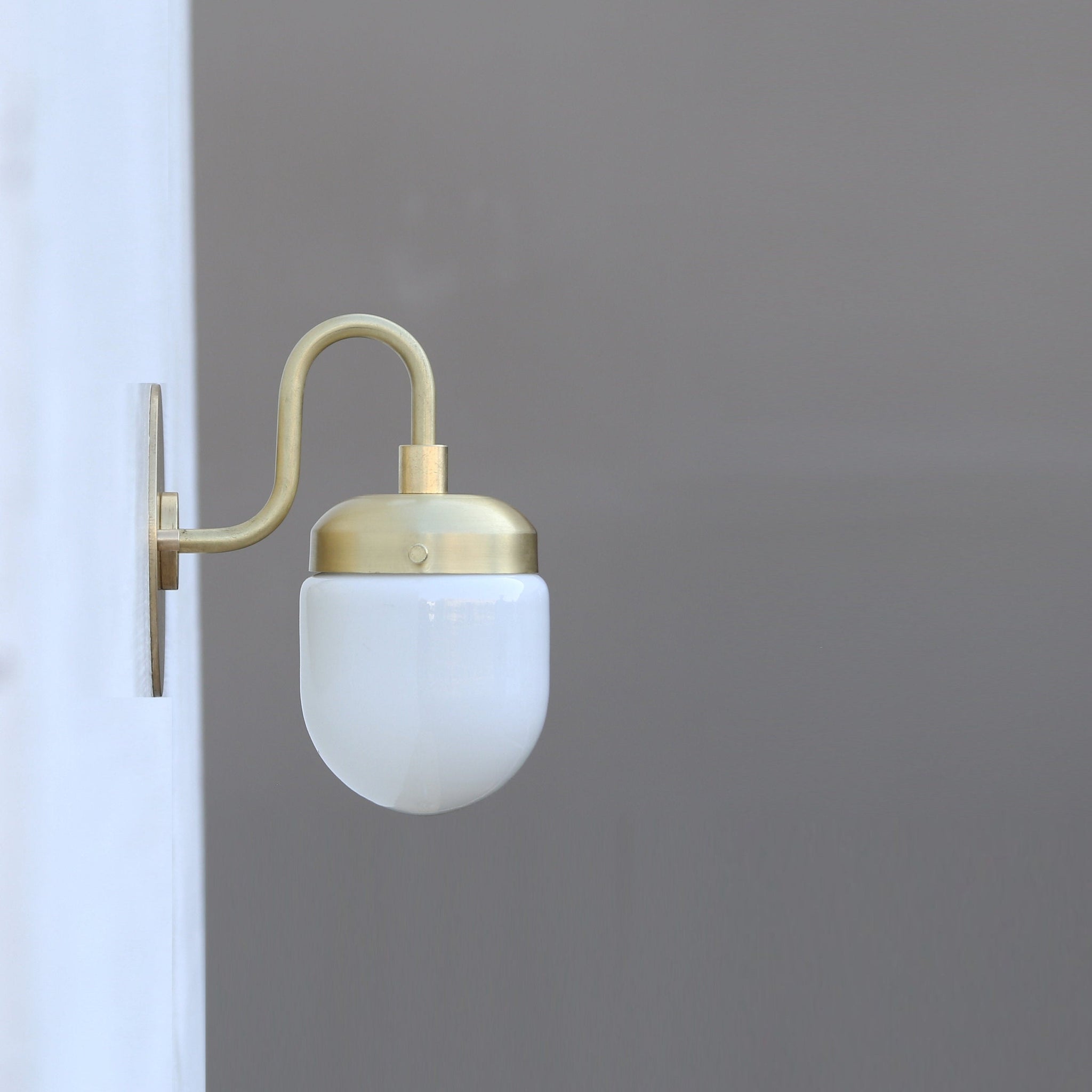 Brass Gooseneck Wall Sconce with Opal Capsule Shade