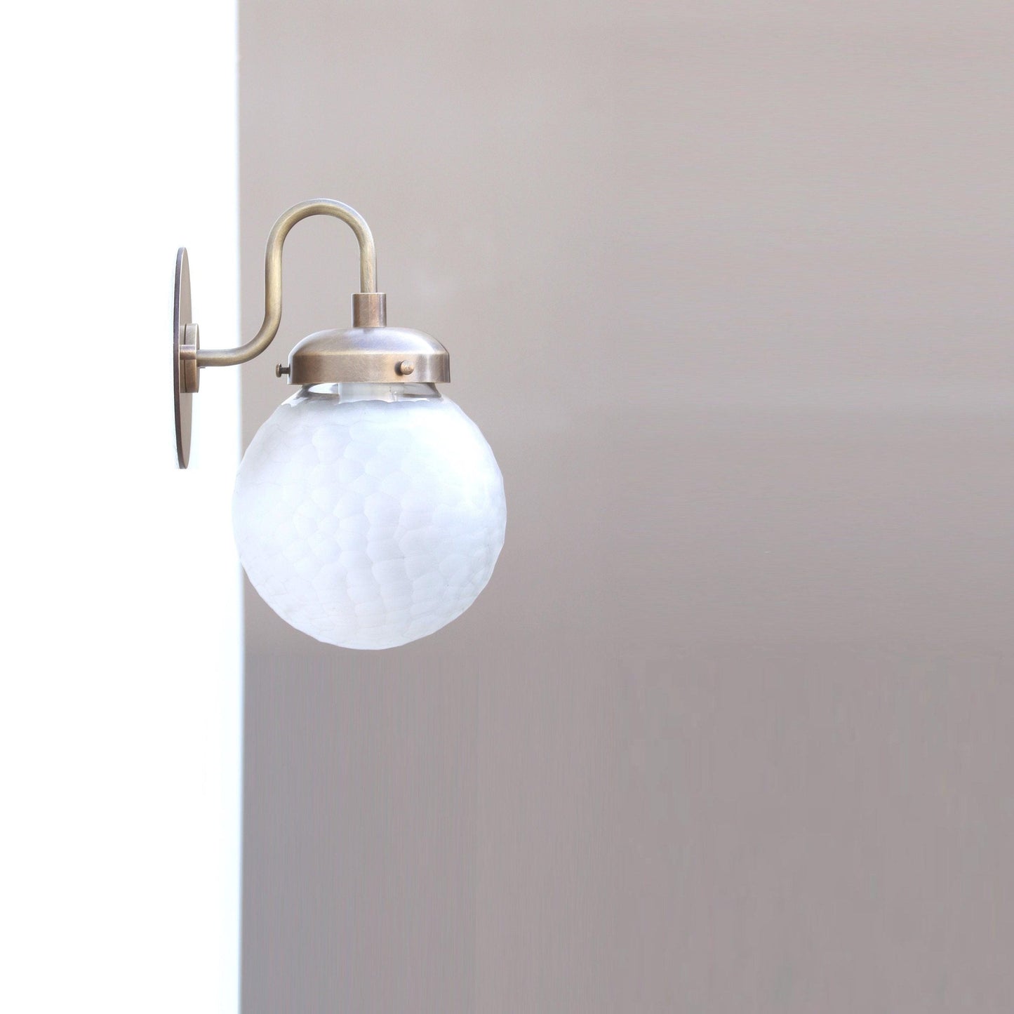 Brass Gooseneck Wall Sconce with Six-Inch Opal Globe