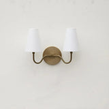 Classic 2-Light Brass Wall Sconce with Linen Fabric Shades - View 2