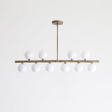 Brass Linear Chandelier with Ribbed Opal Globes