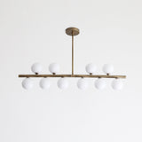 Brass Linear Chandelier with Ribbed Opal Globes