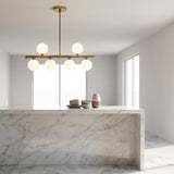 Brass Linear Chandelier with Ribbed Opal Globes