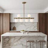 Brass Linear Chandelier with Ribbed Opal Globes