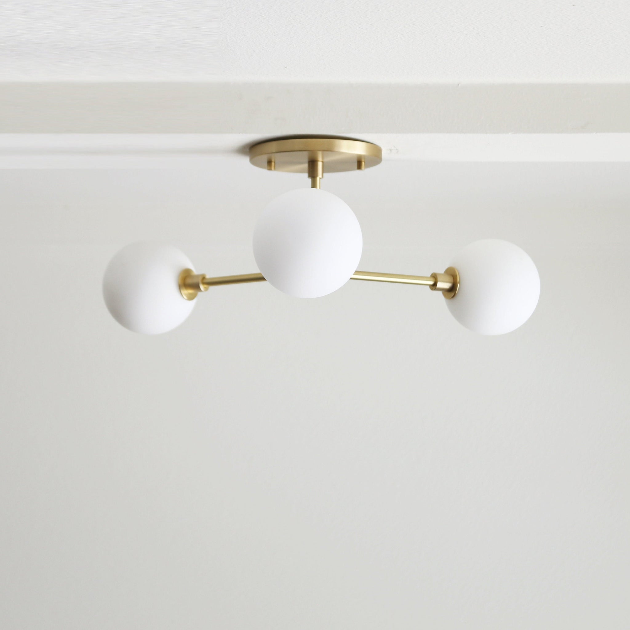 Brass Sputnik Chandelier with Opal Globes