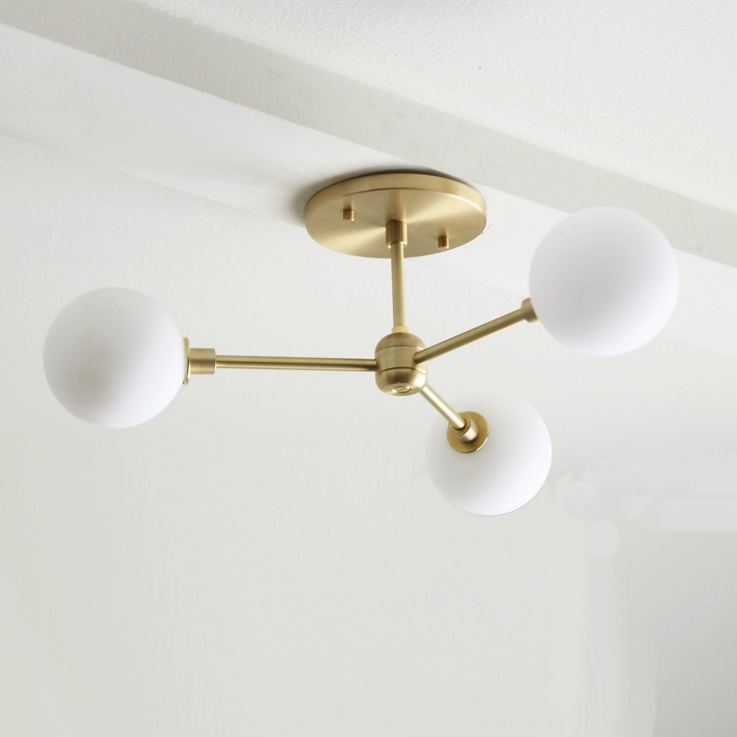 Brass Sputnik Chandelier with Opal Globes