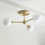 Brass Sputnik Chandelier with Opal Globes