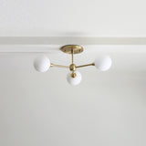 Brass Sputnik Chandelier with Opal Globes