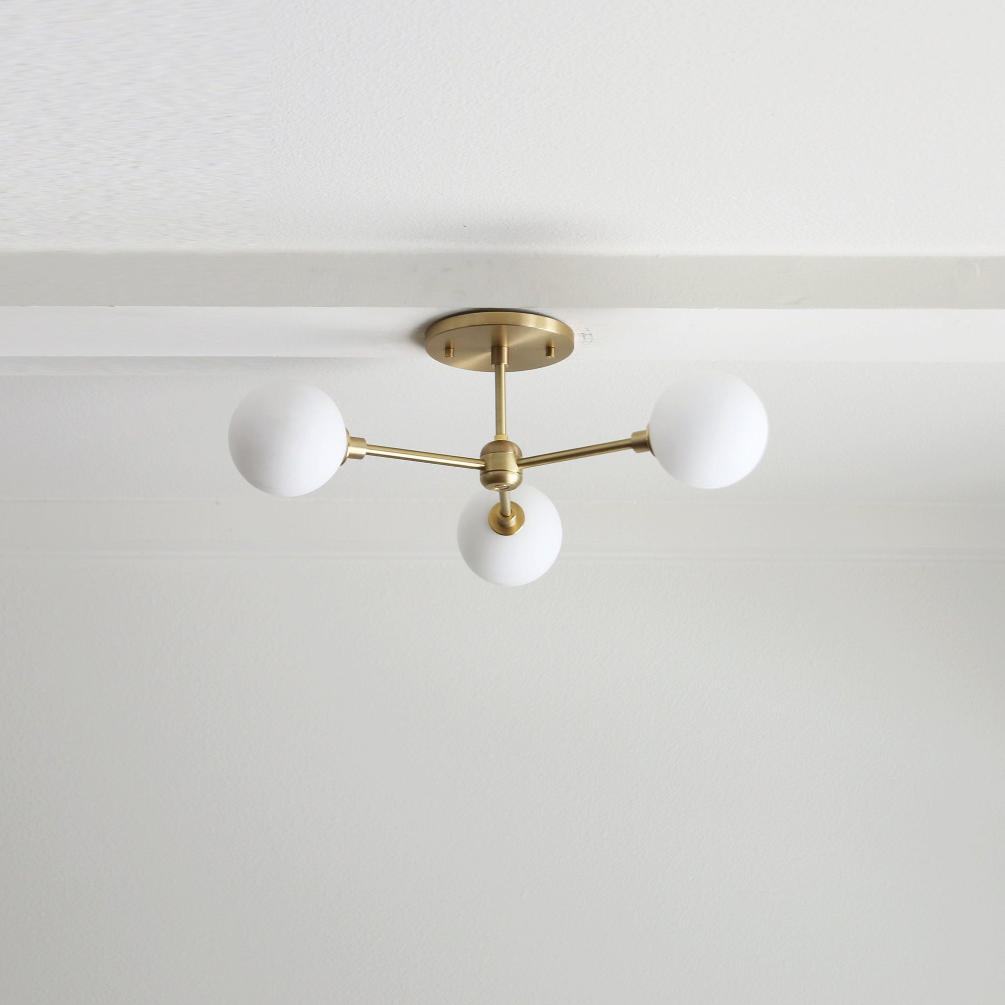 Brass Sputnik Chandelier with Opal Globes