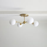Brass Sputnik Chandelier with Opal Globes