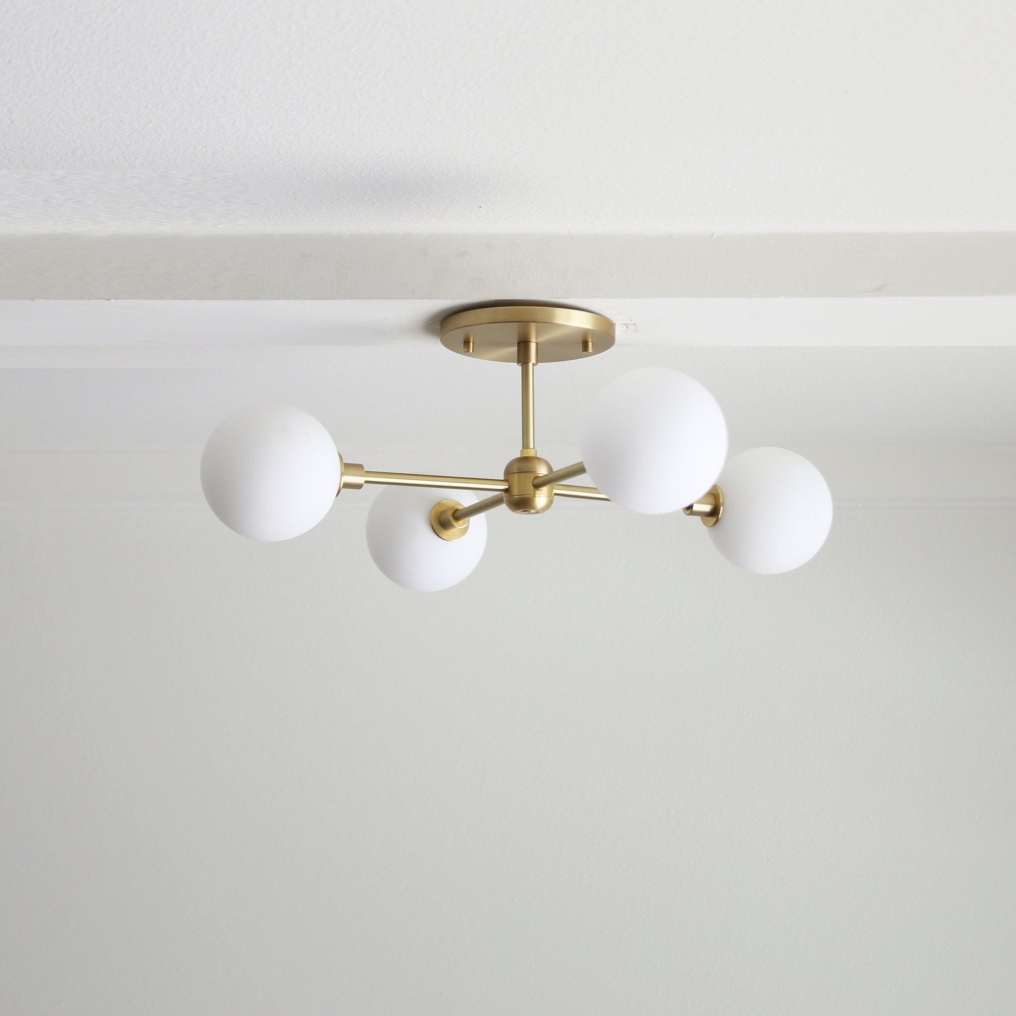 Brass Sputnik Chandelier with Opal Globes