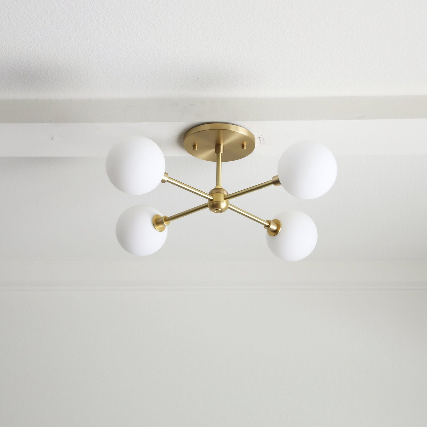 Brass Sputnik Chandelier with Opal Globes