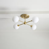 Brass Sputnik Chandelier with Opal Globes
