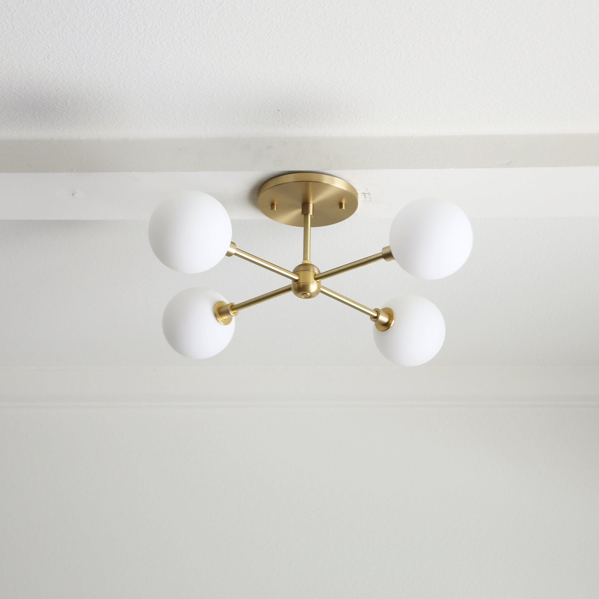 Brass Sputnik Chandelier with Opal Globes