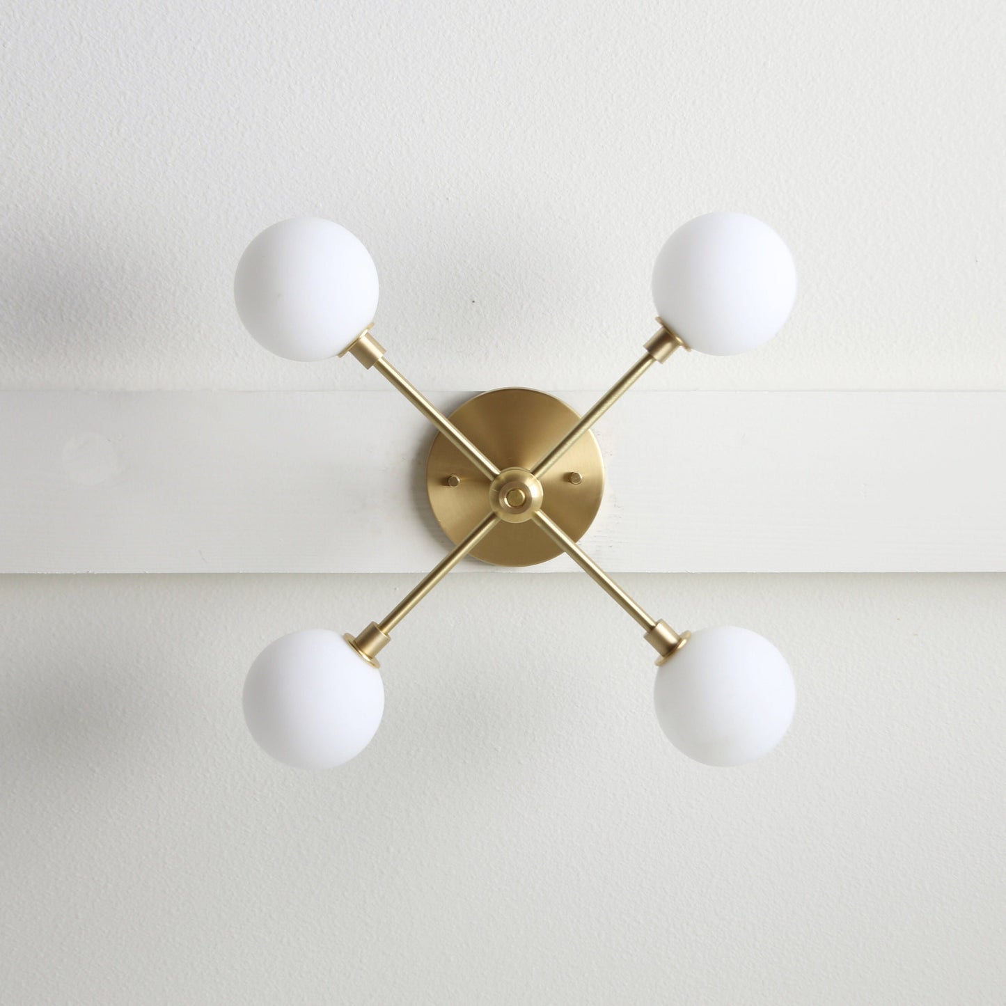Brass Sputnik Chandelier with Opal Globes