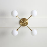 Brass Sputnik Chandelier with Opal Globes