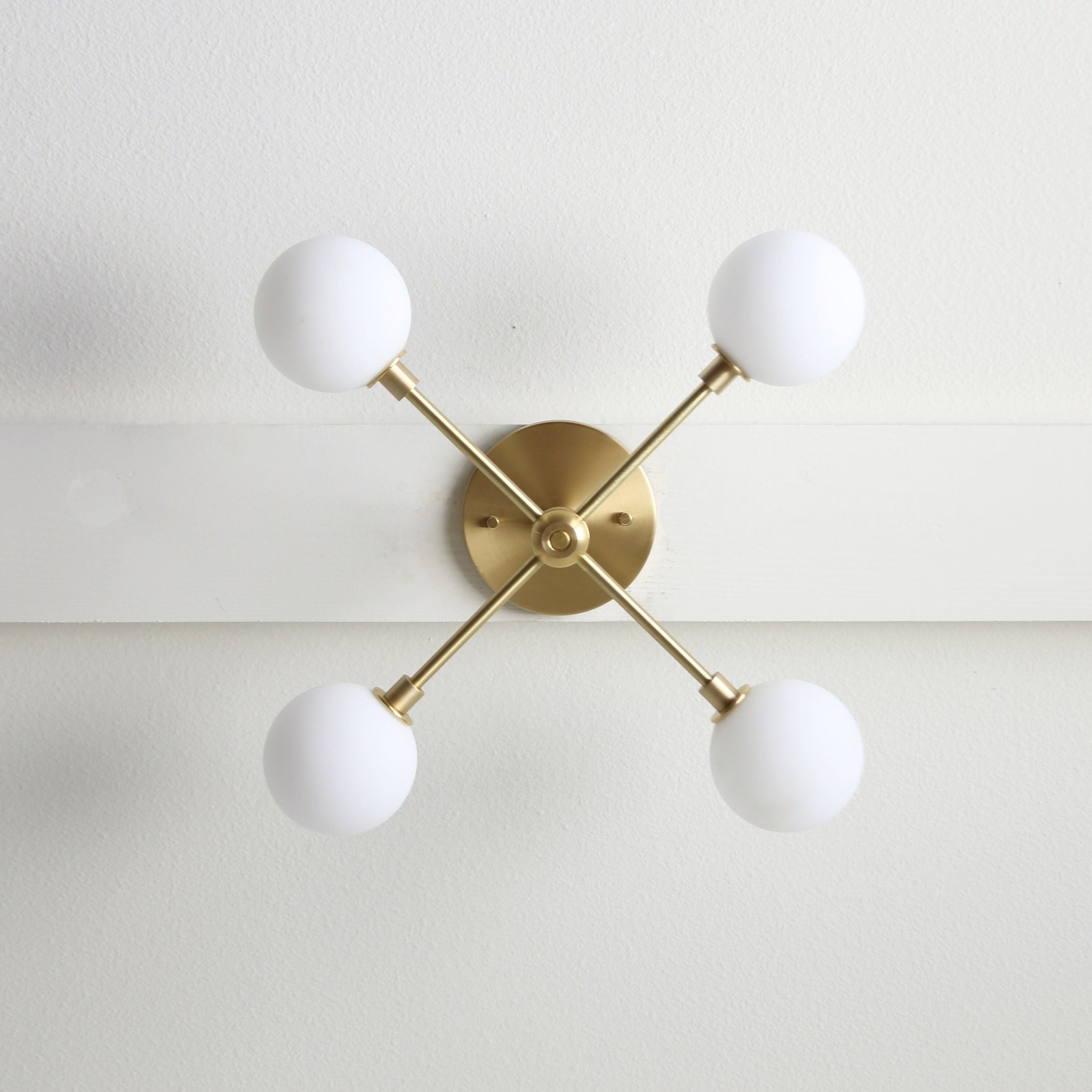 Brass Sputnik Chandelier with Opal Globes