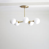 Brass Sputnik Chandelier with Opal Globes