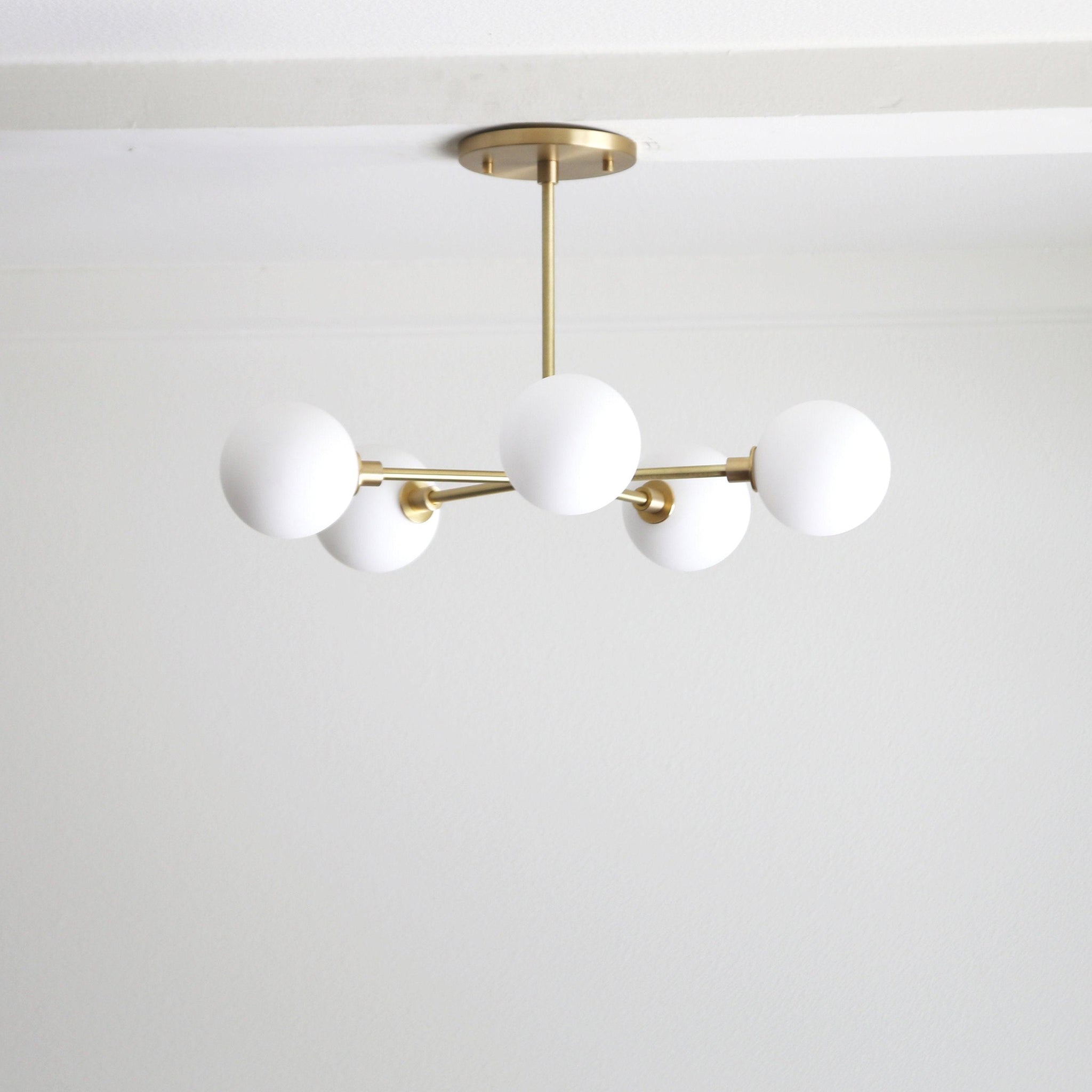 Brass Sputnik Chandelier with Opal Globes