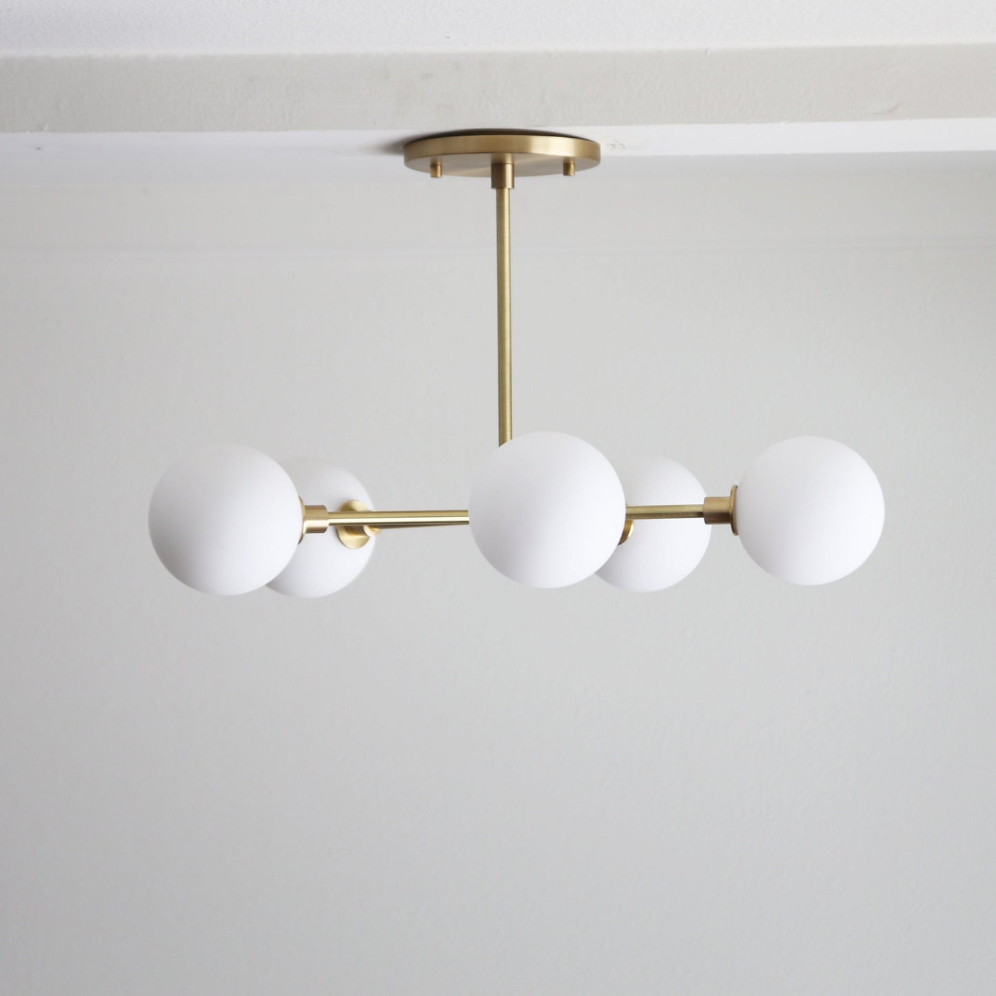 Brass Sputnik Chandelier with Opal Globes