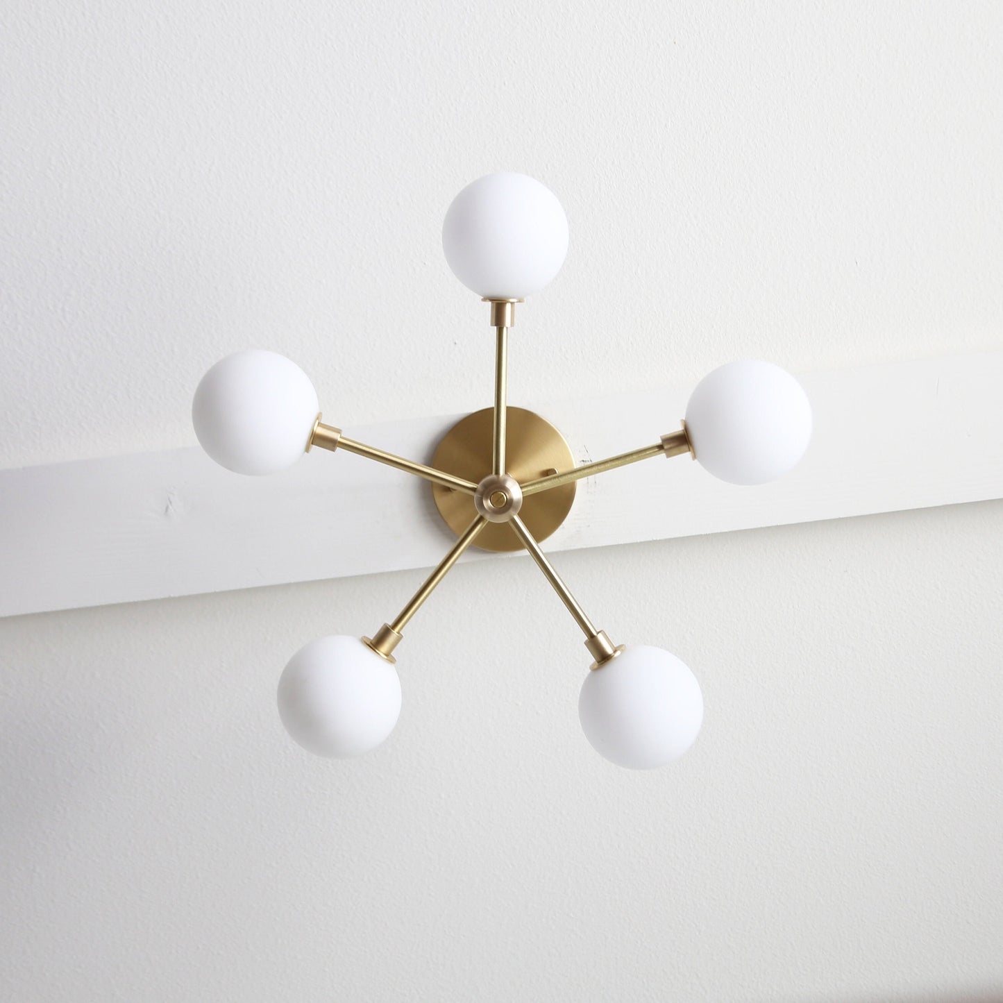 Brass Sputnik Chandelier with Opal Globes